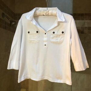 Saint James white collared knit shirt 8 3/4 sleeve pockets